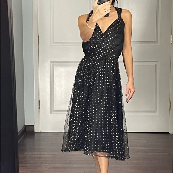 Halston III vintage black dress with gold lame polka dots size 6